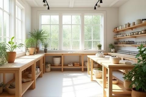 Bright and organized workshop space at Earth & Petal Artisans