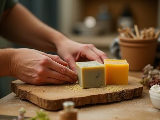 Hands crafting soap in a workshop